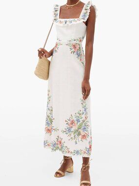 NWOT Zimmermann Juliette Cross Stitch Linen Maxi Midi Dress